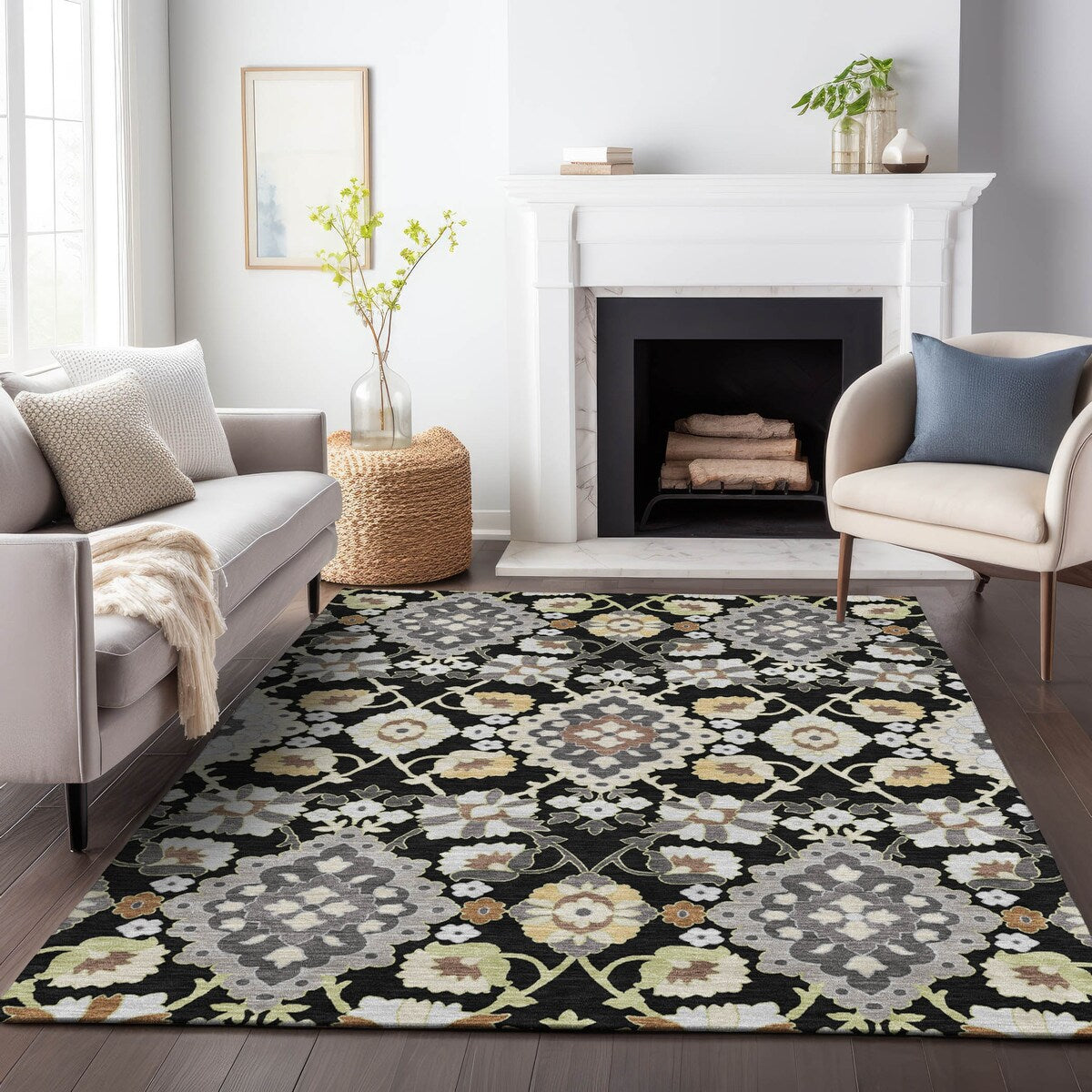 Machine Washable Indoor/ Outdoor Boho Traditional Chantille Rug