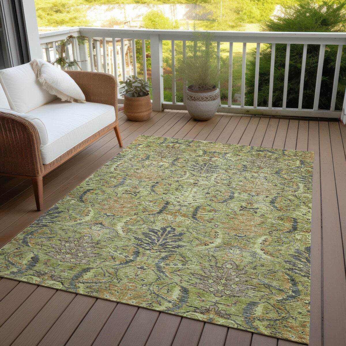 Machine Washable Indoor/ Outdoor Boho Traditional Chantille Rug