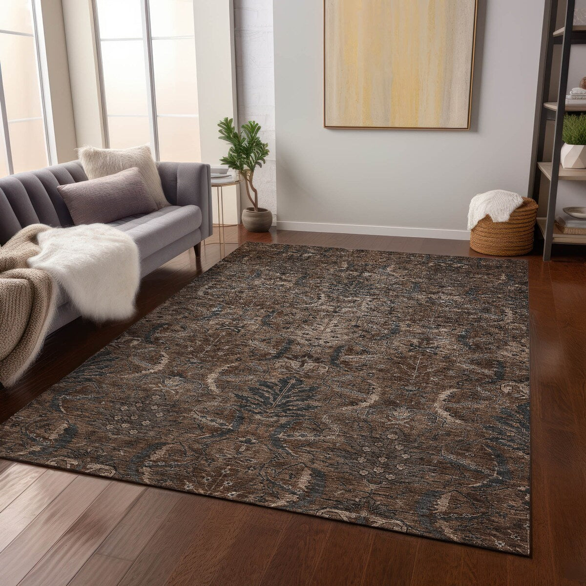 Machine Washable Indoor/ Outdoor Boho Traditional Chantille Rug