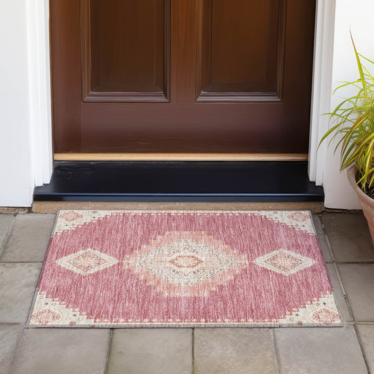 Machine Washable Indoor/ Outdoor Boho Traditional Chantille Rug