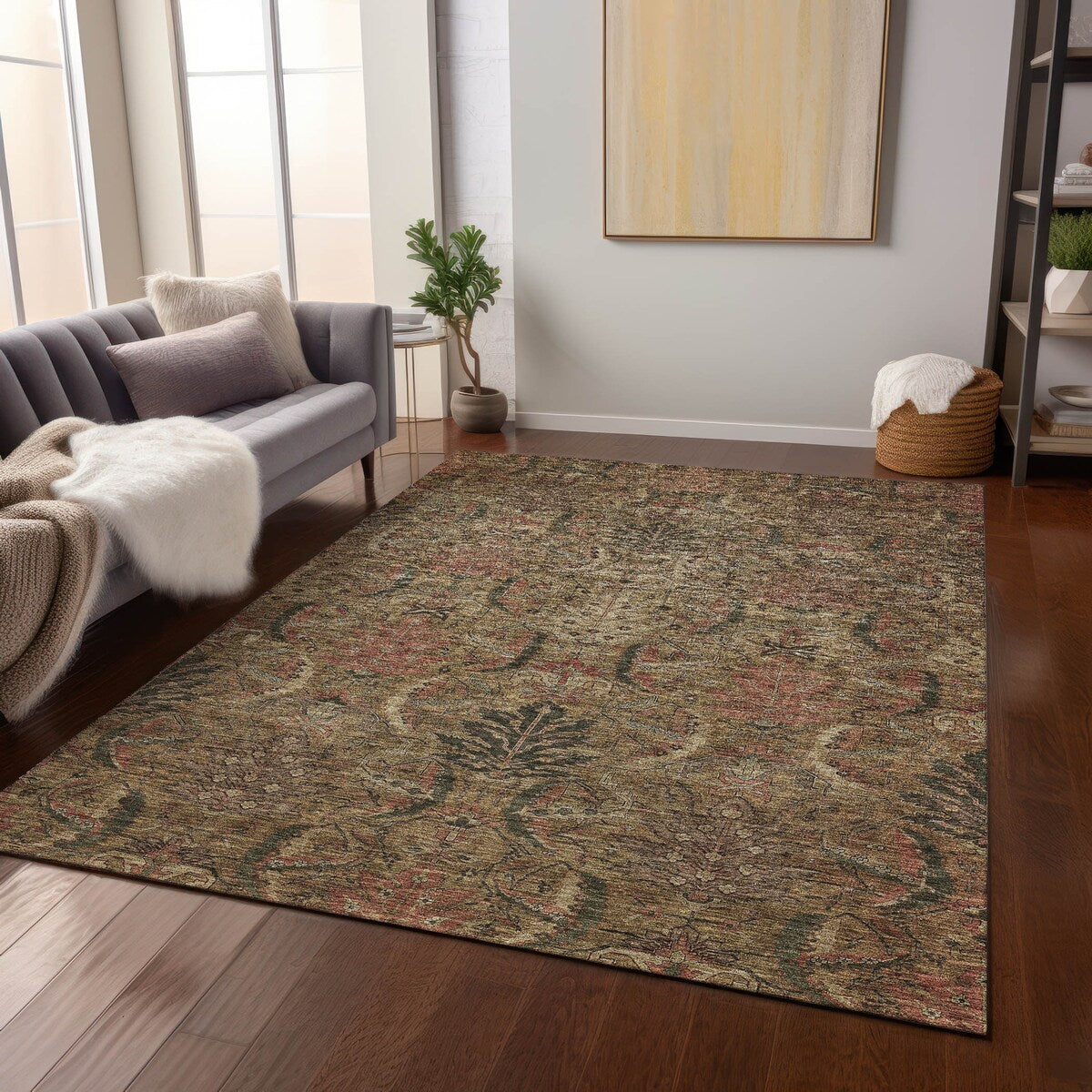Machine Washable Indoor/ Outdoor Boho Traditional Chantille Rug