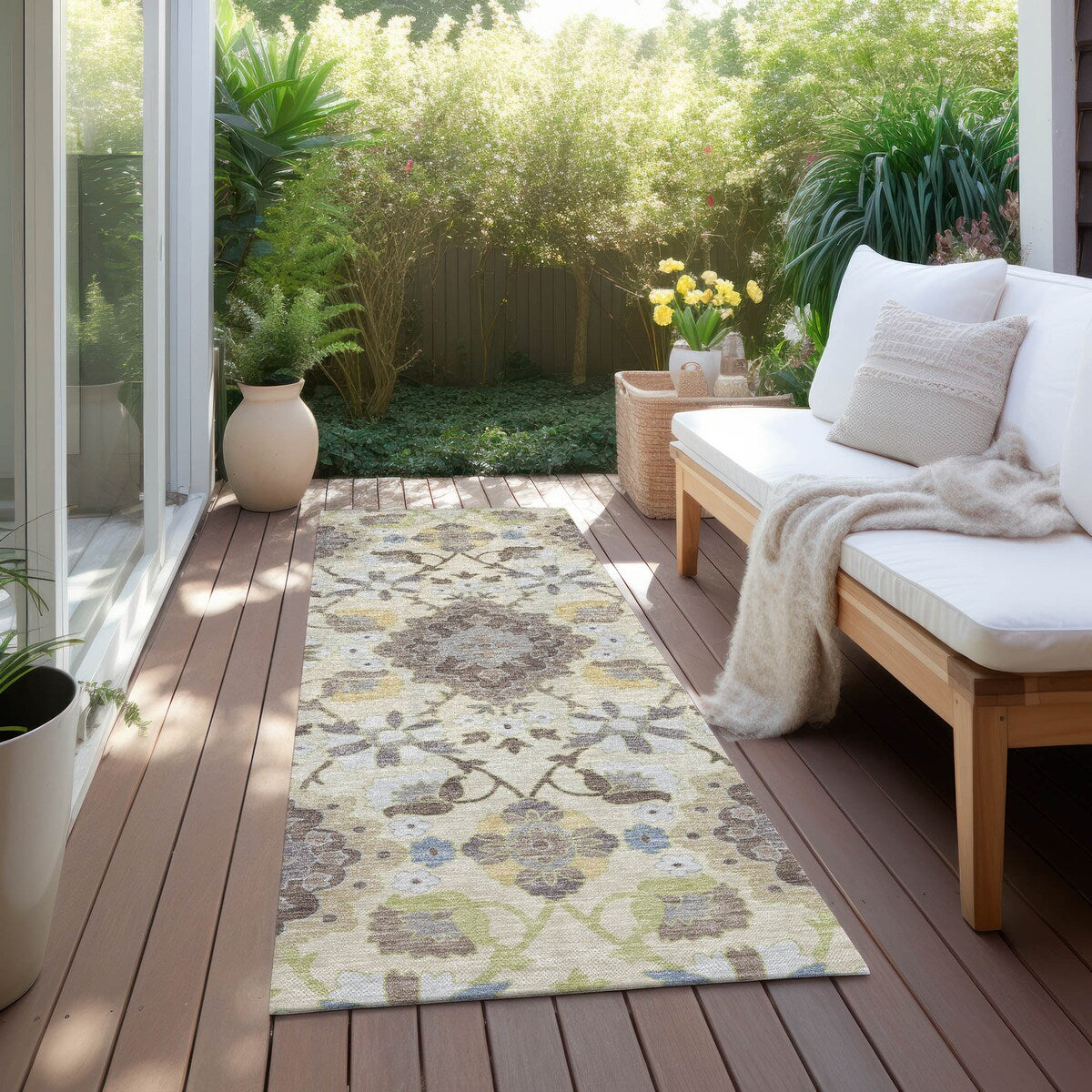Machine Washable Indoor/ Outdoor Boho Traditional Chantille Rug