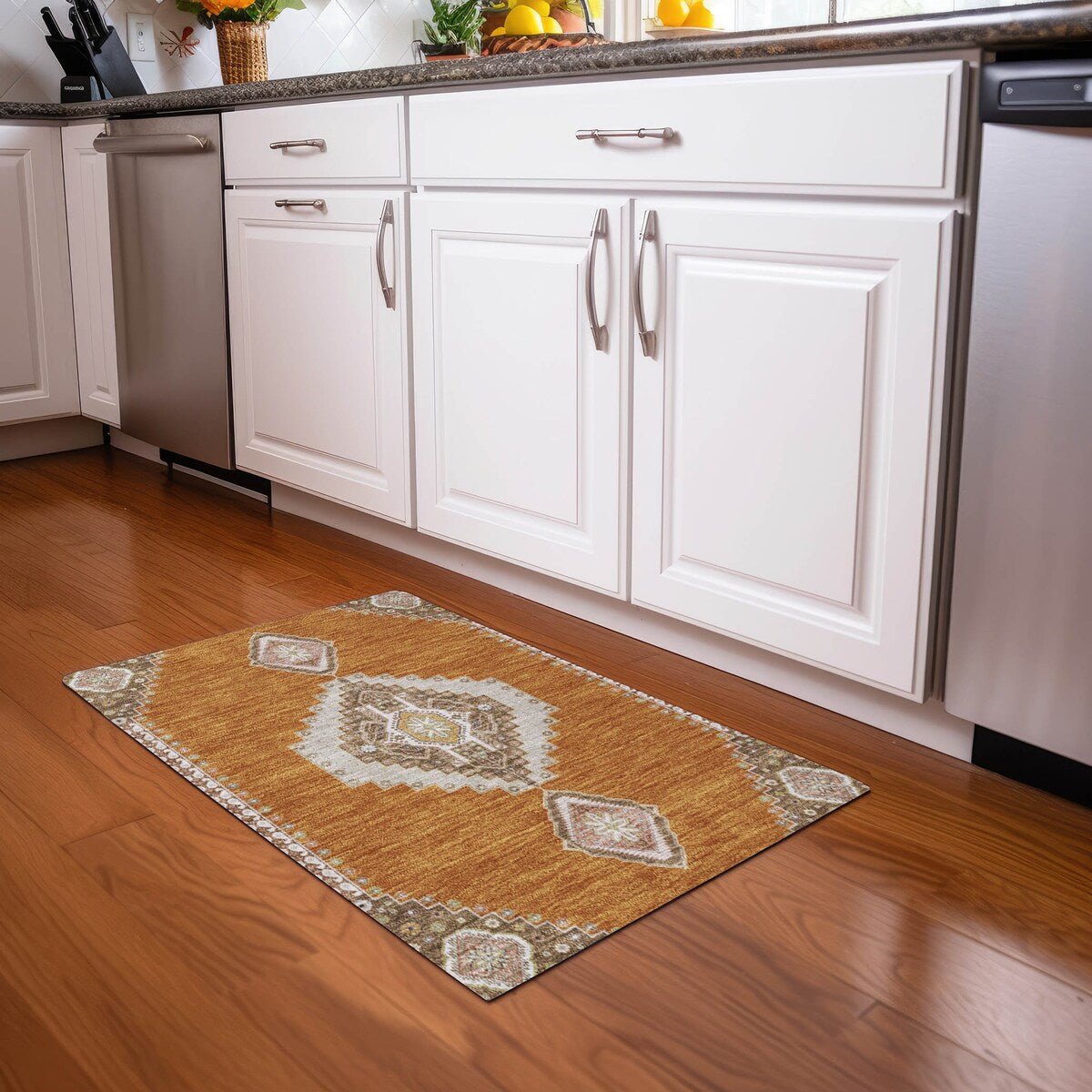 Machine Washable Indoor/ Outdoor Boho Traditional Chantille Rug