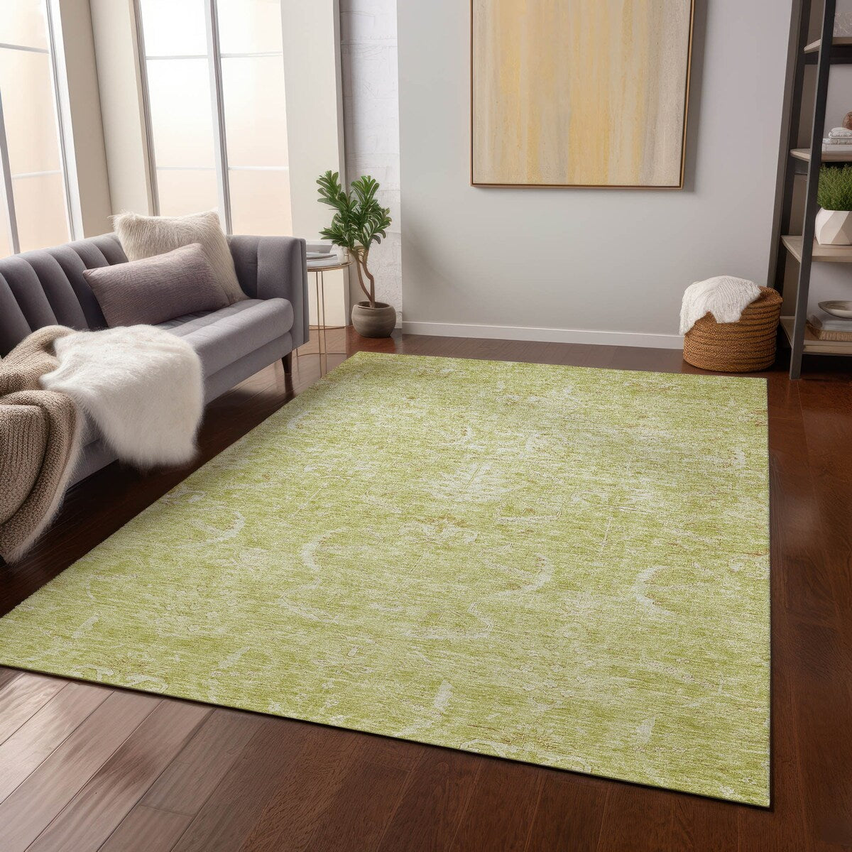 Machine Washable Indoor/ Outdoor Boho Traditional Chantille Rug