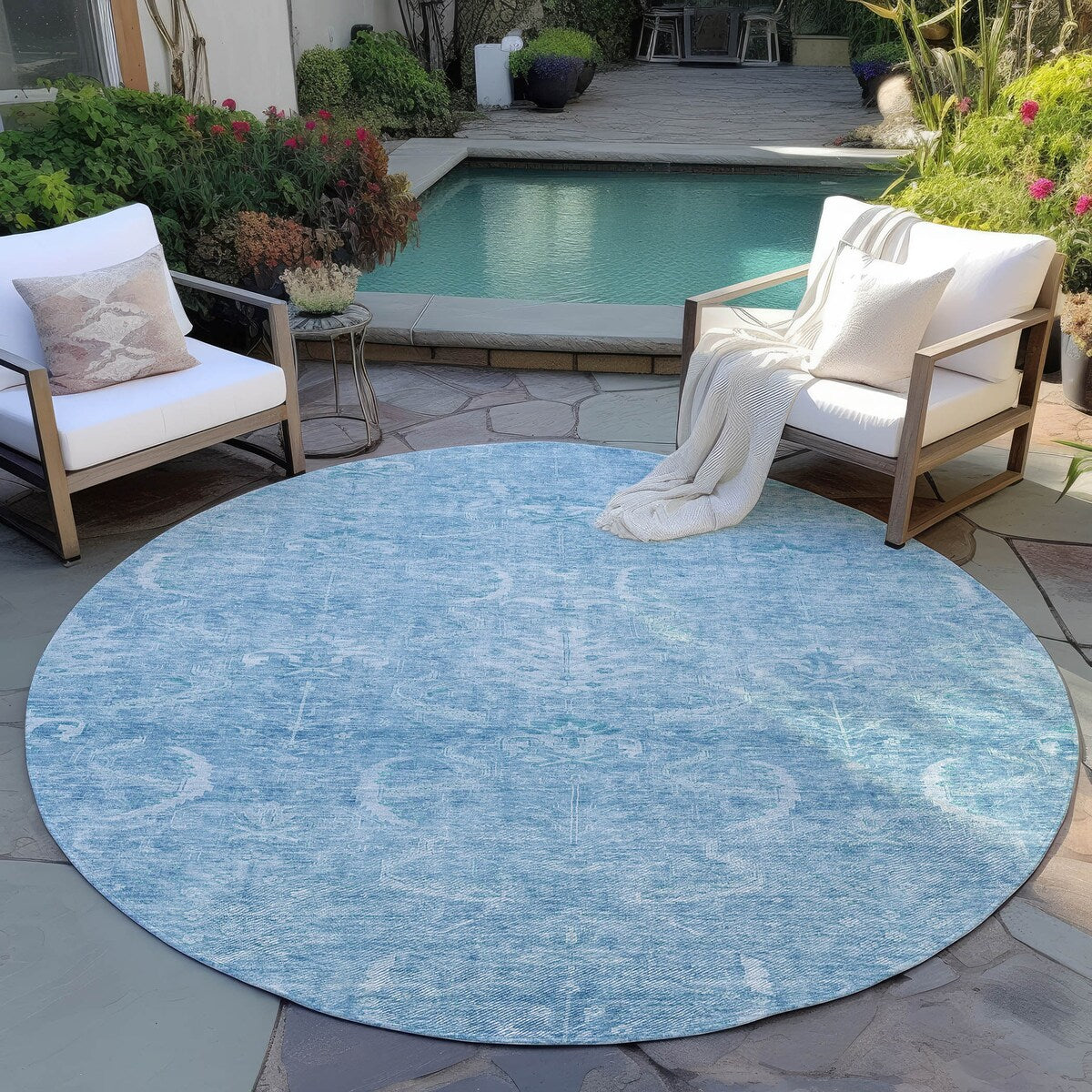 Machine Washable Indoor/ Outdoor Boho Traditional Chantille Rug