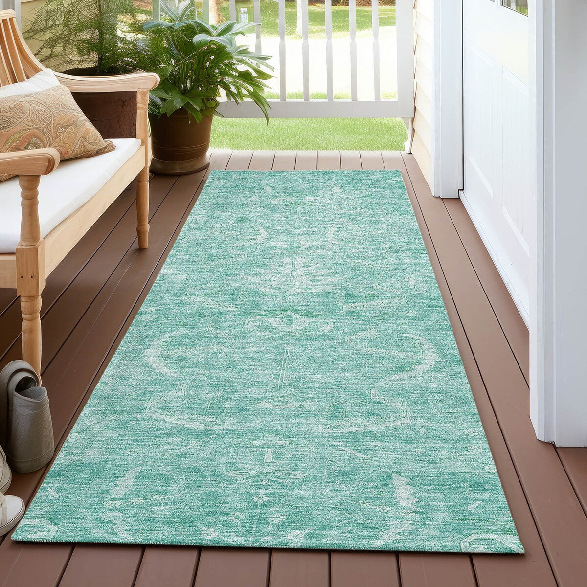Machine Washable Indoor/ Outdoor Boho Traditional Chantille Rug
