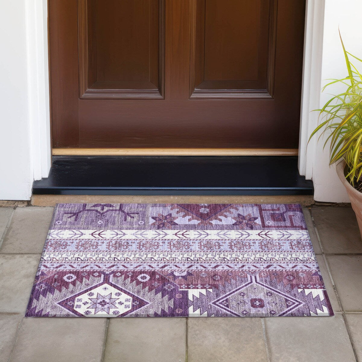 Machine Washable Indoor/ Outdoor Boho Tribal Chantille Rug