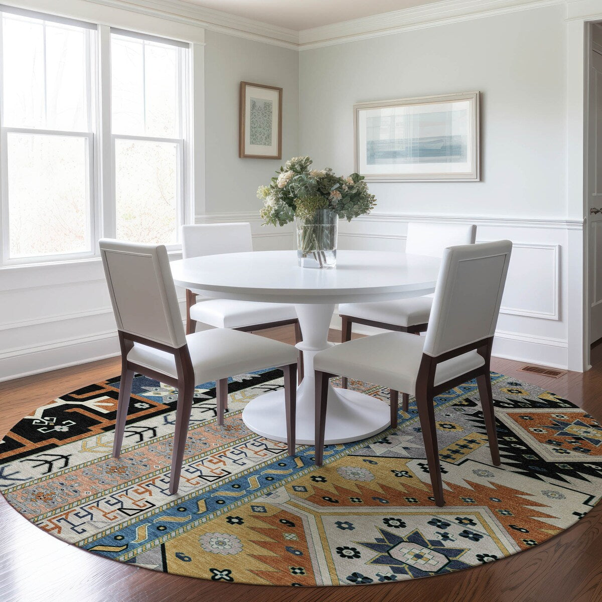 Machine Washable Indoor/ Outdoor Boho Tribal Chantille Rug