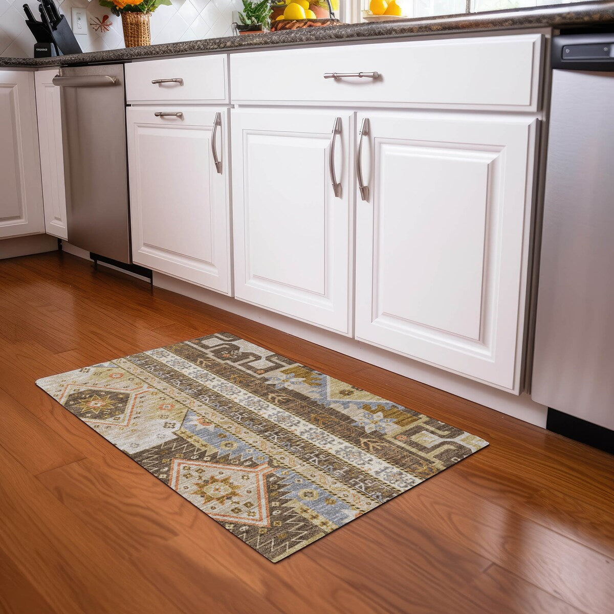 Machine Washable Indoor/ Outdoor Boho Tribal Chantille Rug
