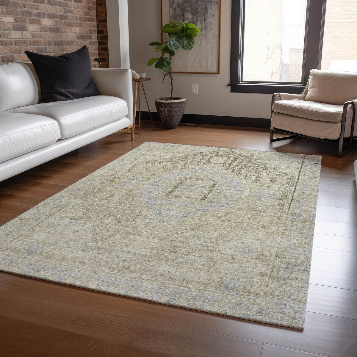 Machine Washable Indoor/ Outdoor Boho Vintage Chantille Rug