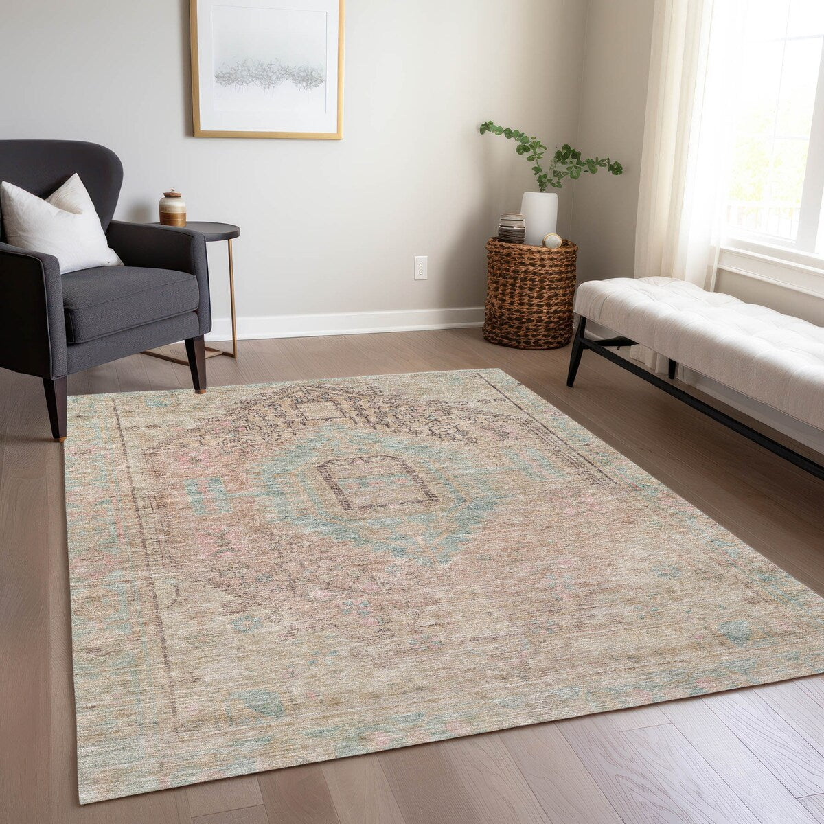 Machine Washable Indoor/ Outdoor Boho Vintage Chantille Rug