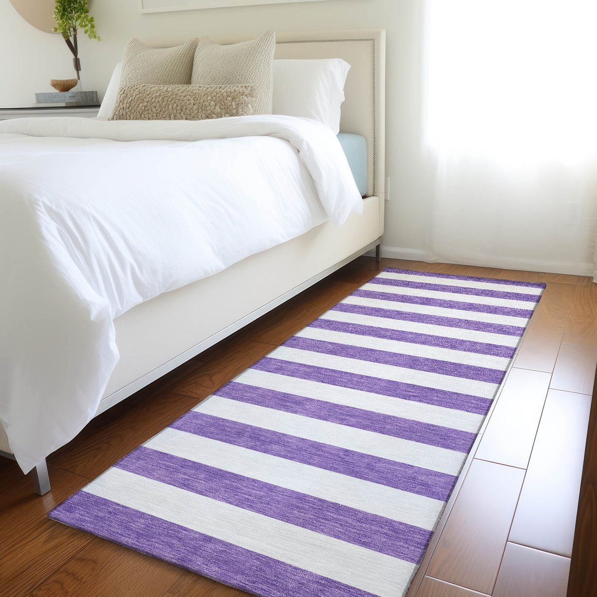 Machine Washable Indoor/ Outdoor Cabana Striped Chantille Rug