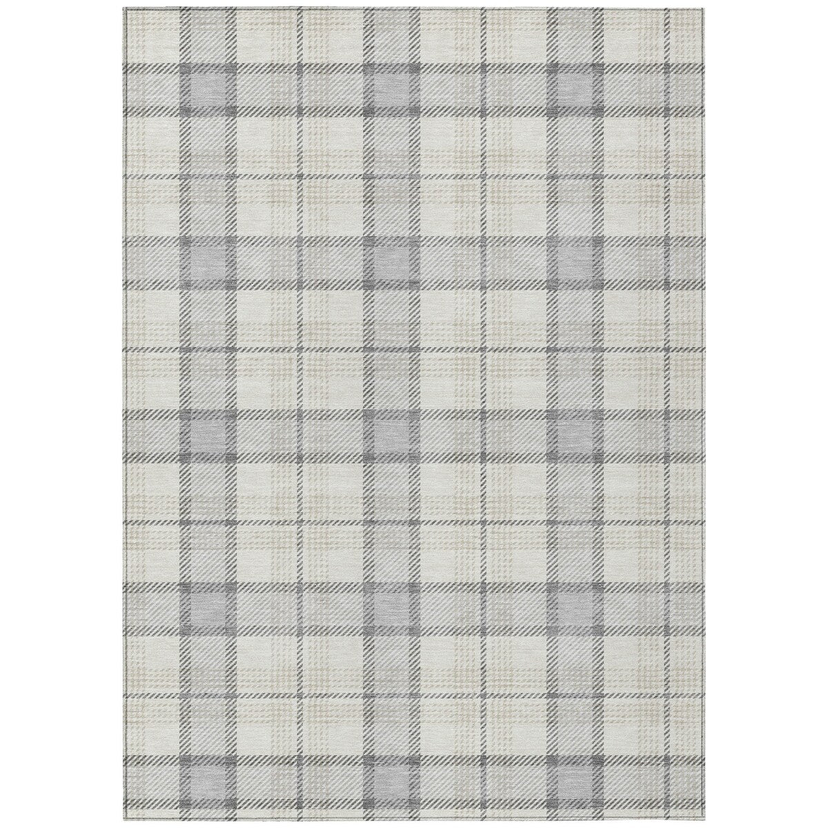 Machine Washable Indoor/ Outdoor Casual Plaid Chantille Rug