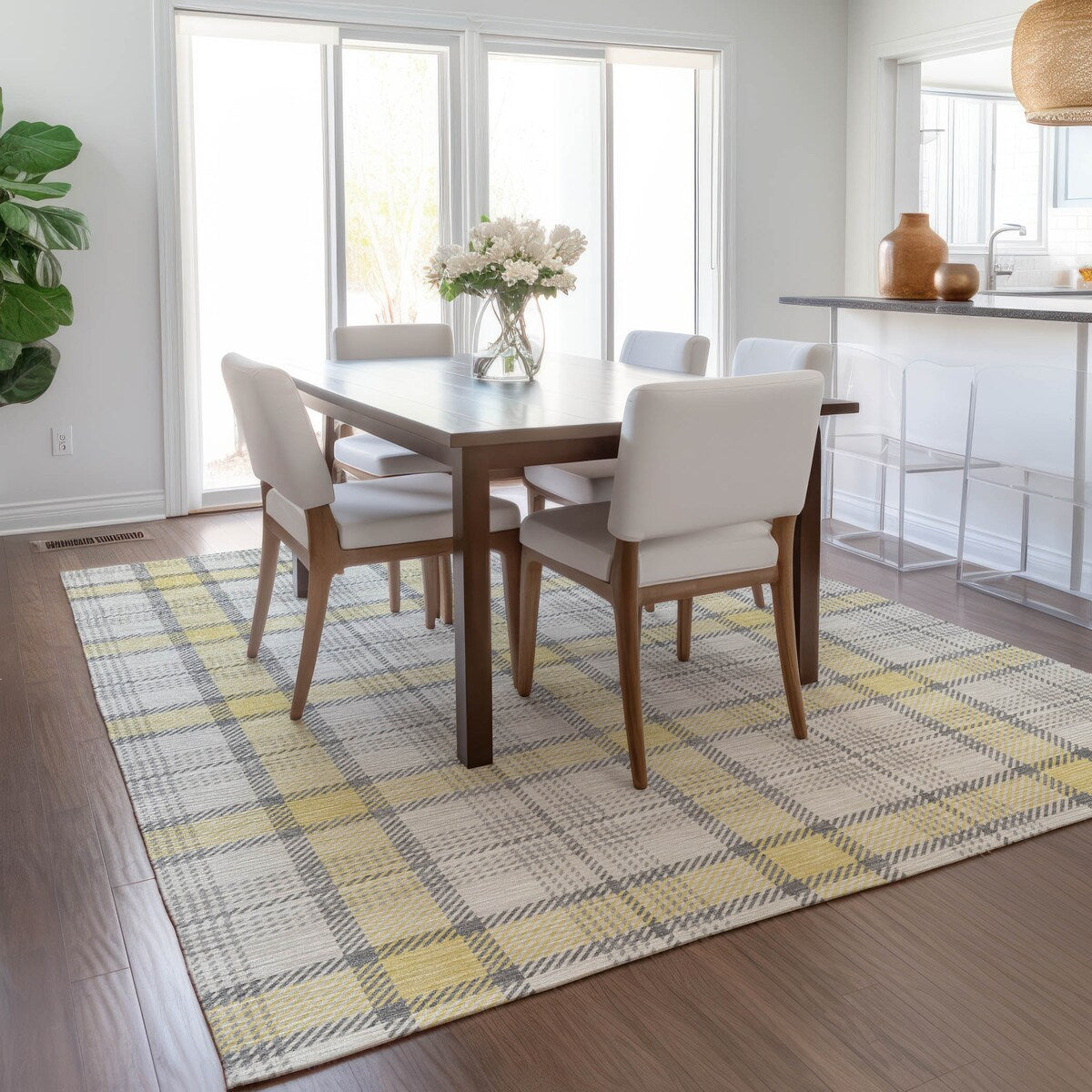Machine Washable Indoor/ Outdoor Casual Plaid Chantille Rug