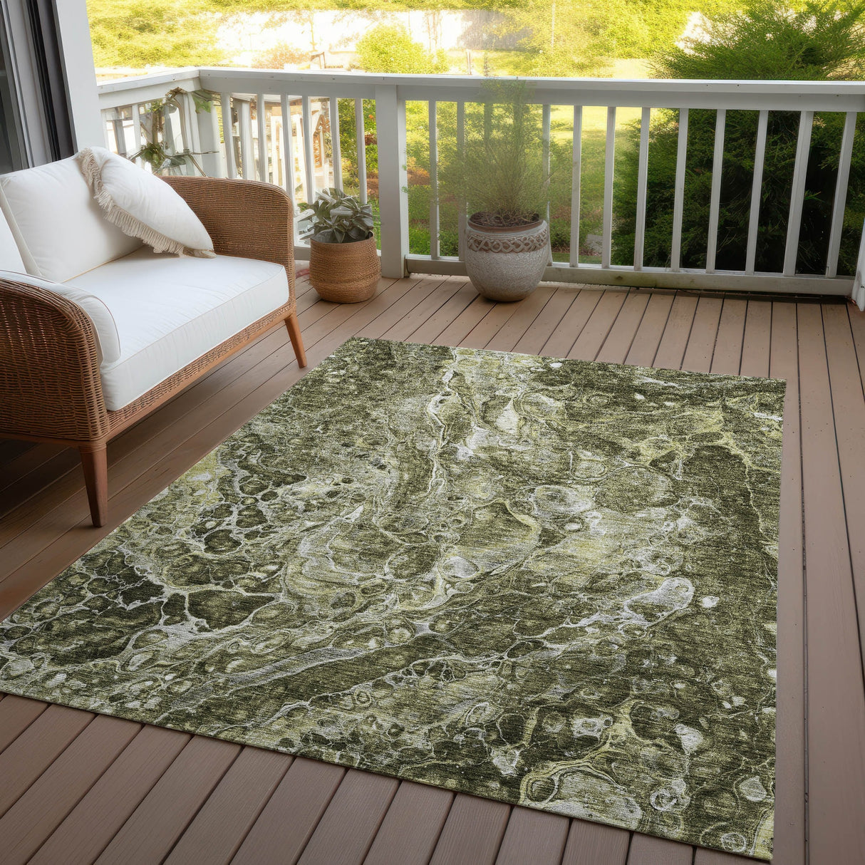 Machine Washable Indoor/ Outdoor Chantille Abstract Watercolor Rug