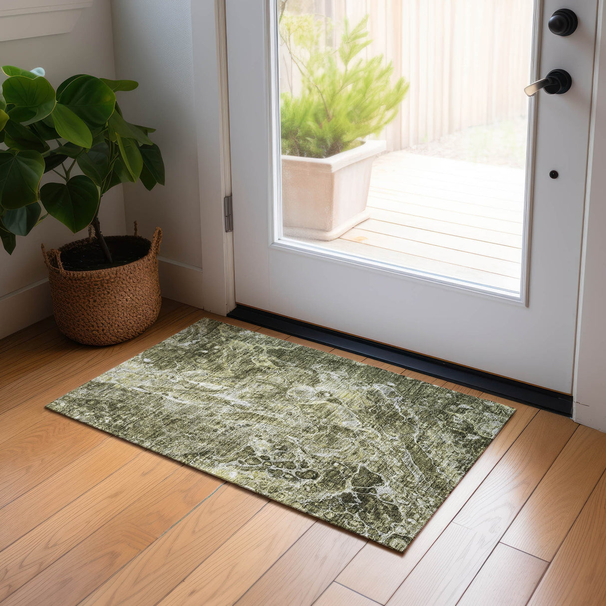 Machine Washable Indoor/ Outdoor Chantille Abstract Watercolor Rug