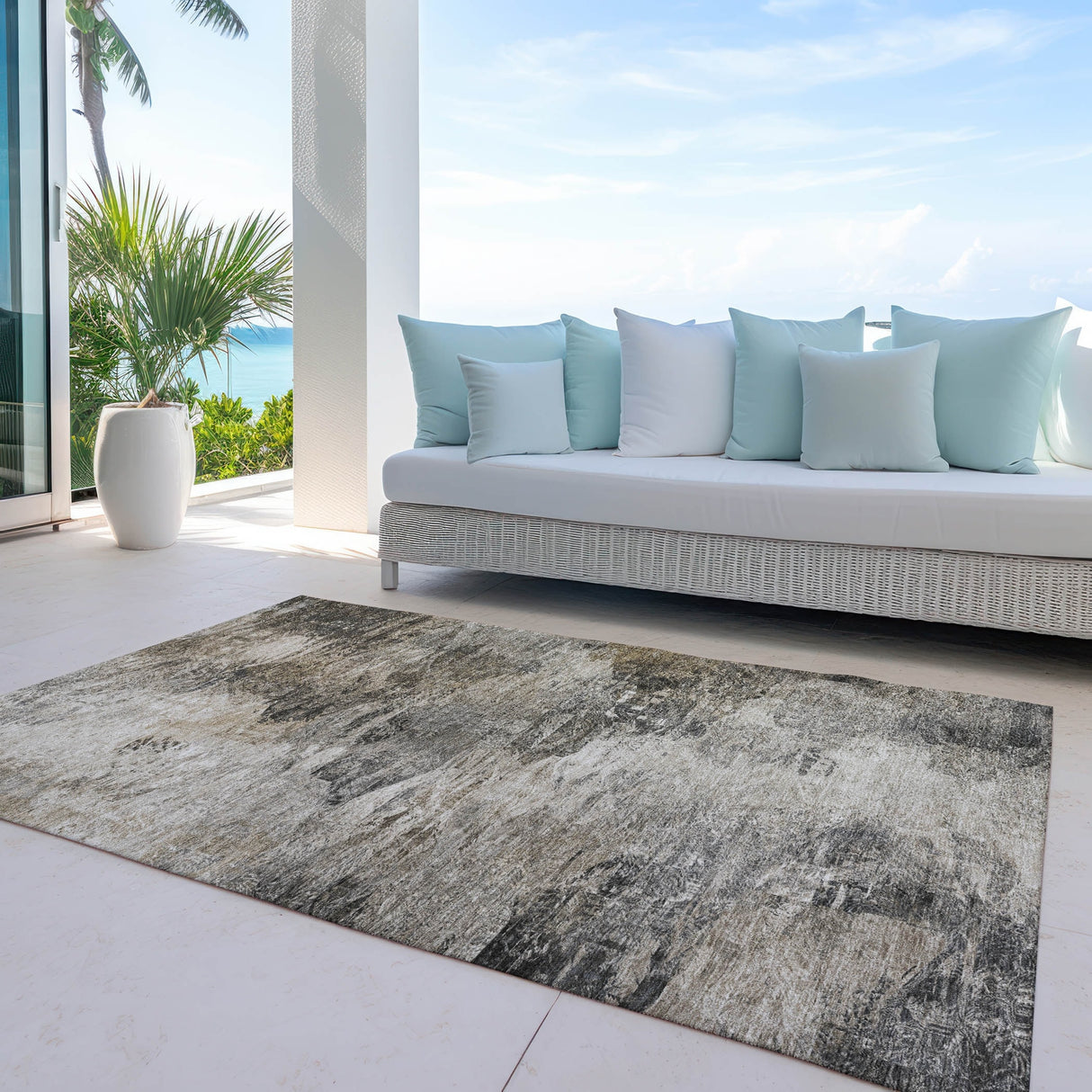 Machine Washable Indoor/ Outdoor Chantille Abstract Watercolor Rug