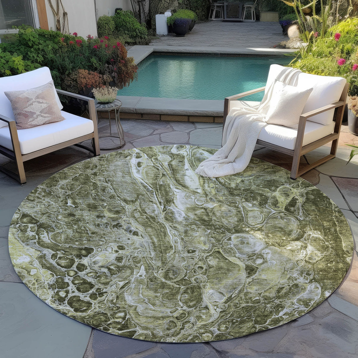 Machine Washable Indoor/ Outdoor Chantille Abstract Watercolor Rug