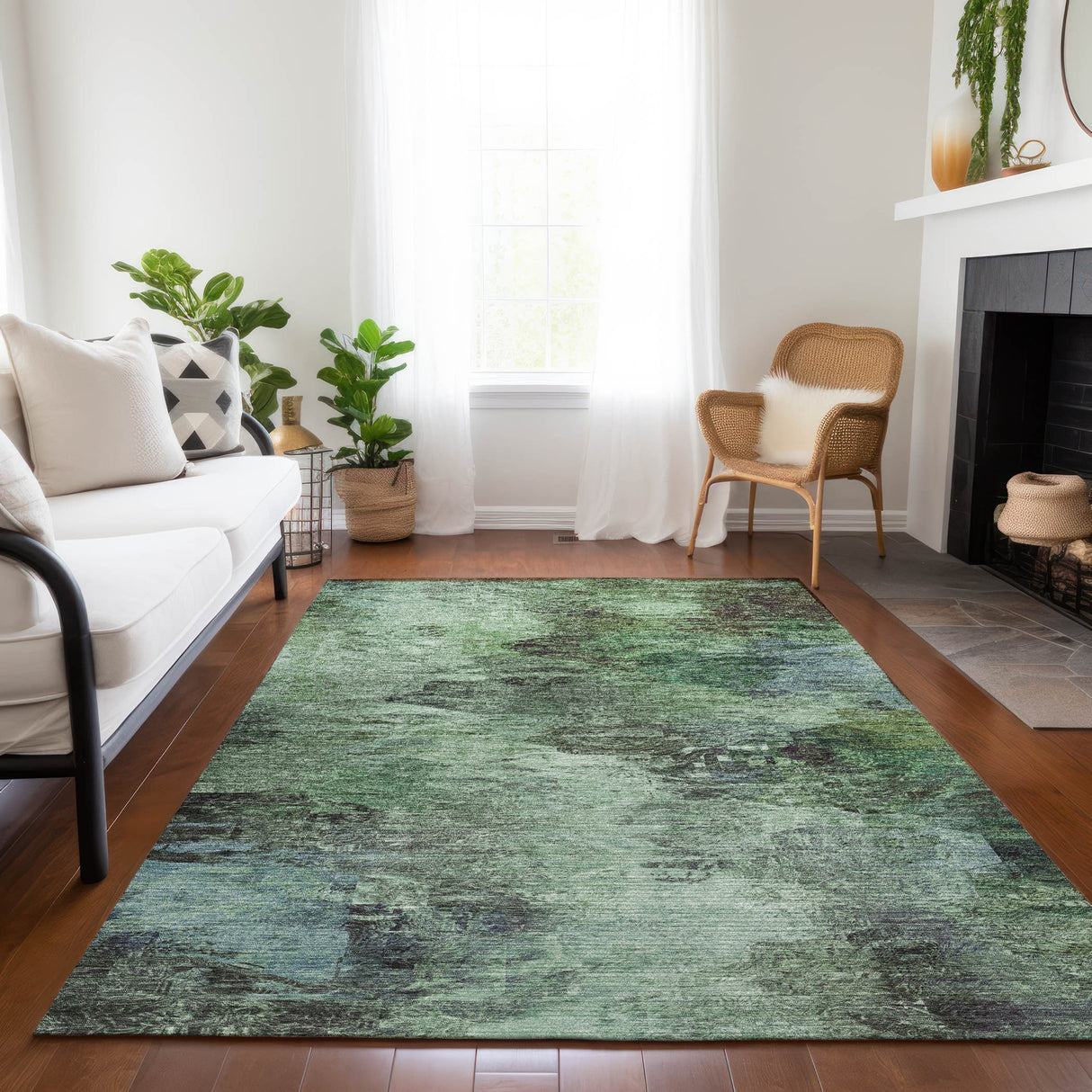Machine Washable Indoor/ Outdoor Chantille Abstract Watercolor Rug