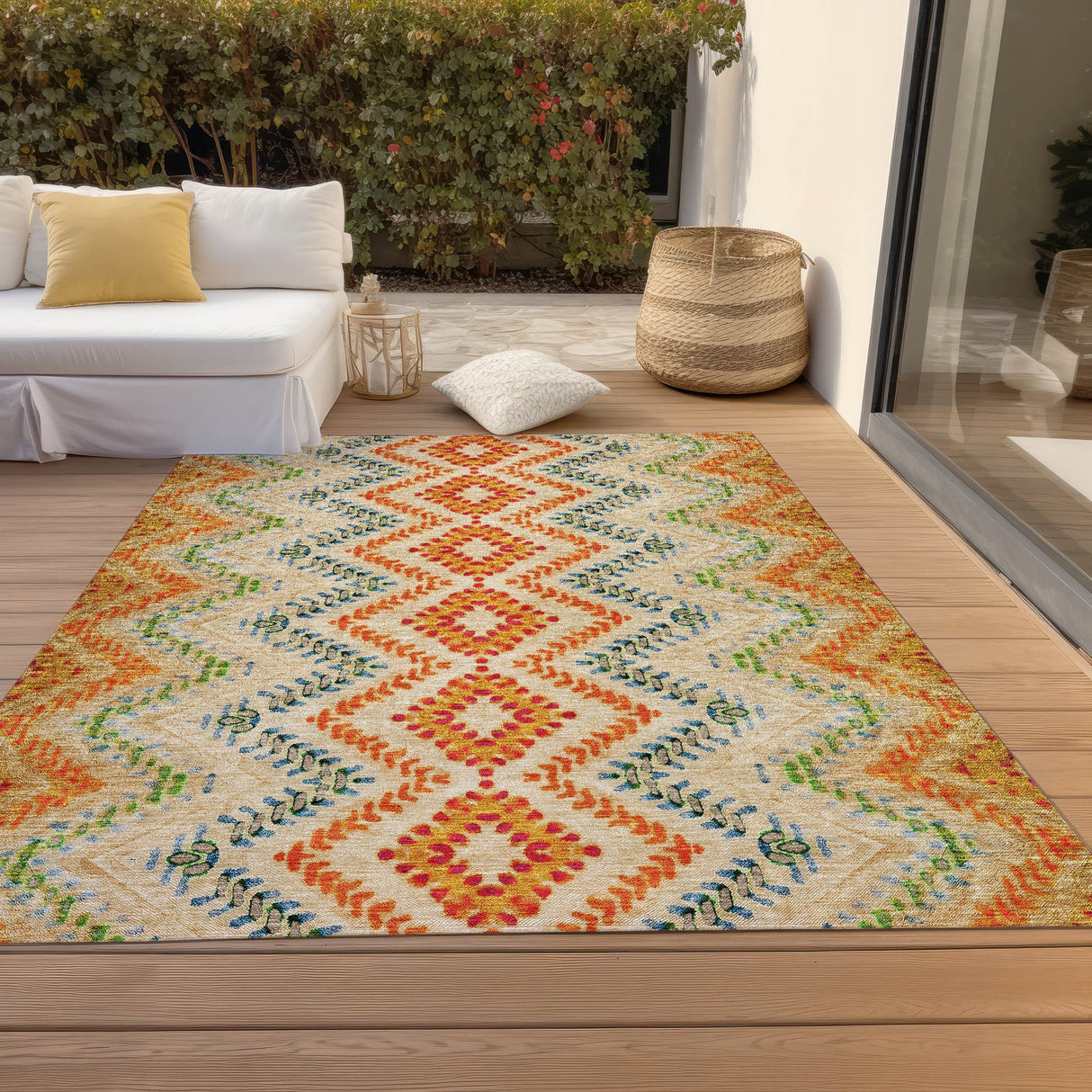 Machine Washable Indoor/ Outdoor Chantille Boho Global Rug