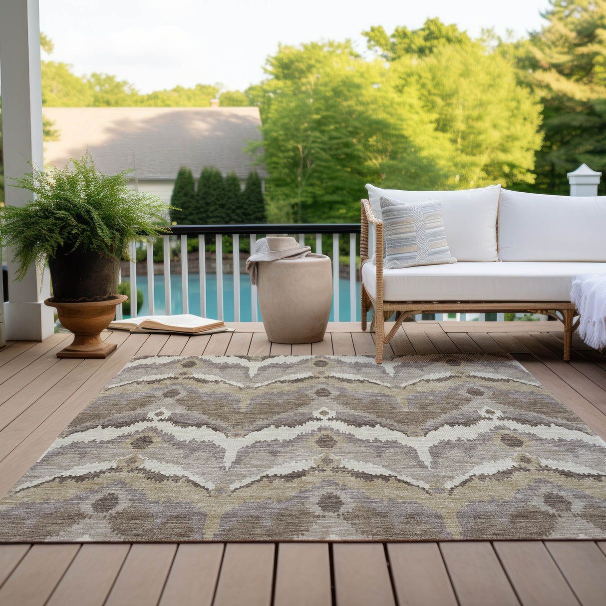 Machine Washable Indoor/ Outdoor Chantille Boho Ikat Rug