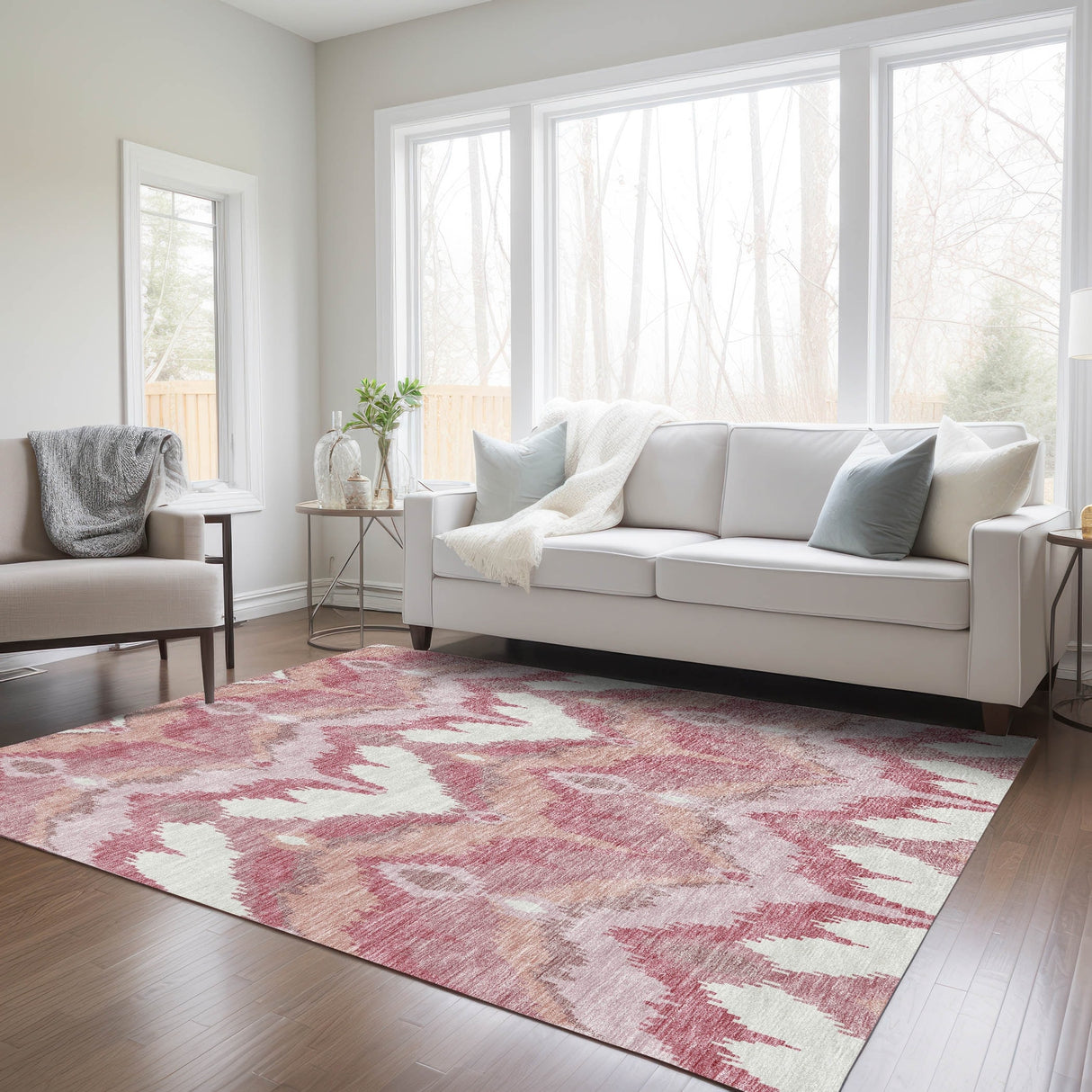 Machine Washable Indoor/ Outdoor Chantille Boho Ikat Rug