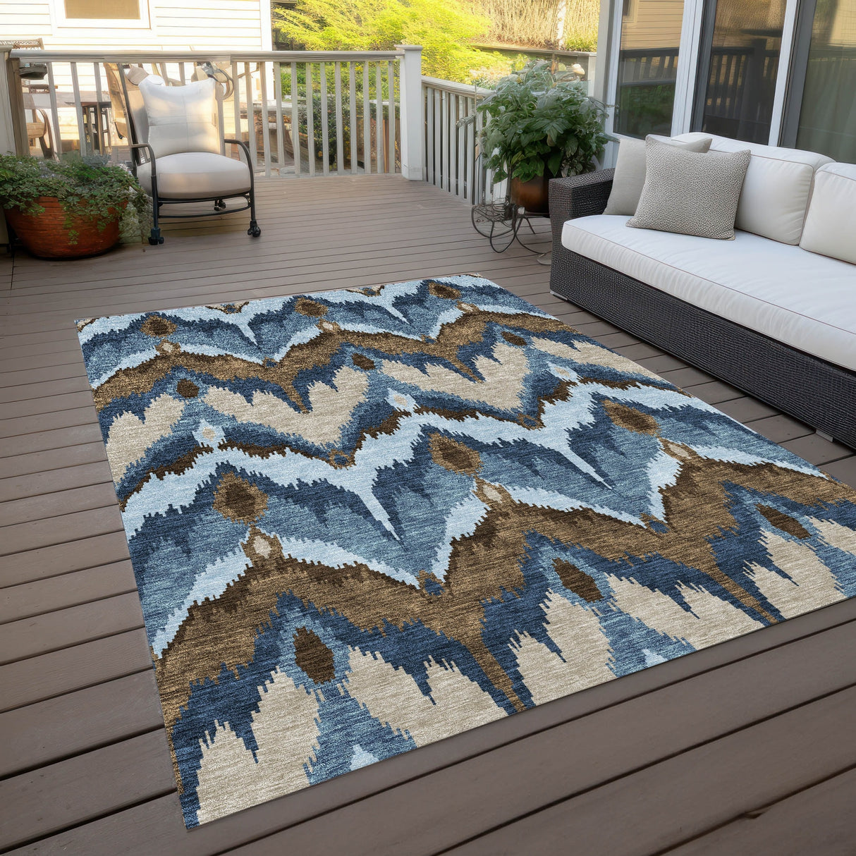 Machine Washable Indoor/ Outdoor Chantille Boho Ikat Rug