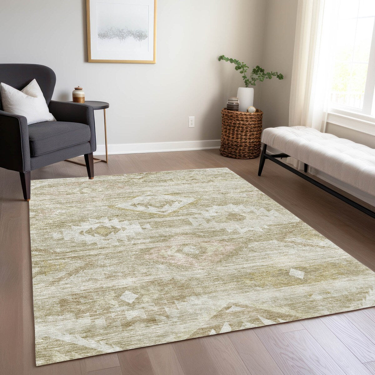 Machine Washable Indoor/ Outdoor Chantille Boho Tribal Rug