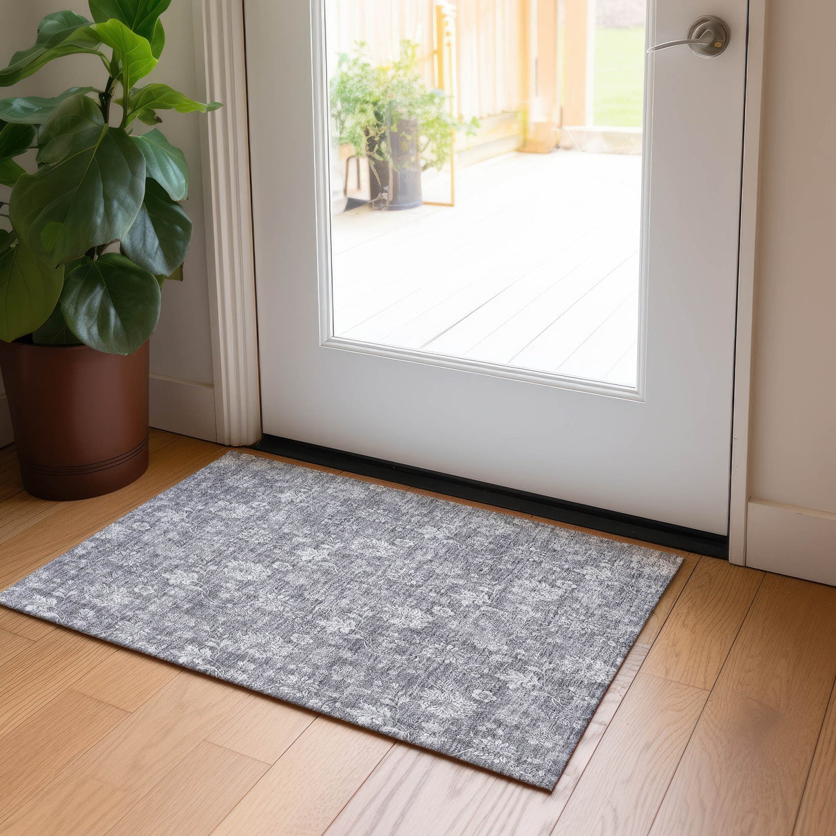 Machine Washable Indoor/ Outdoor Chantille Casual Floral Farmhouse Rug