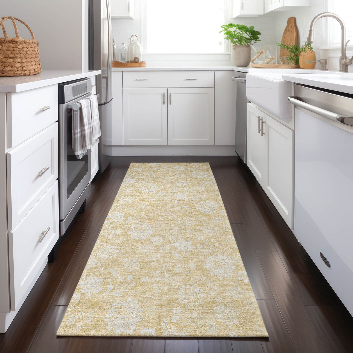 Machine Washable Indoor/ Outdoor Chantille Casual Floral Farmhouse Rug