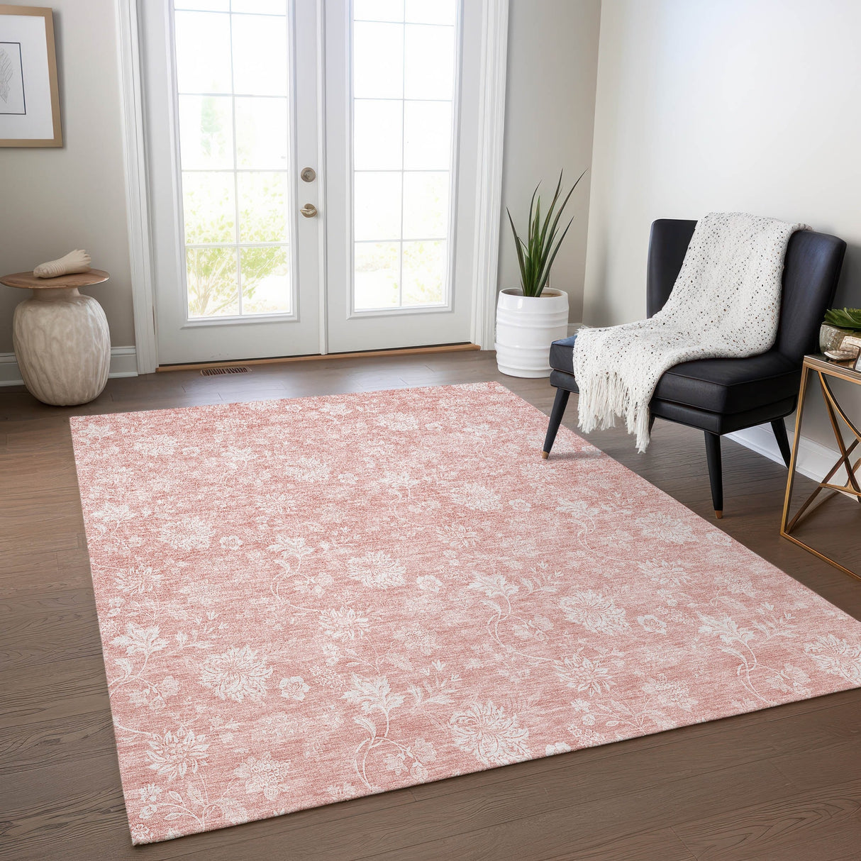 Machine Washable Indoor/ Outdoor Chantille Casual Floral Farmhouse Rug