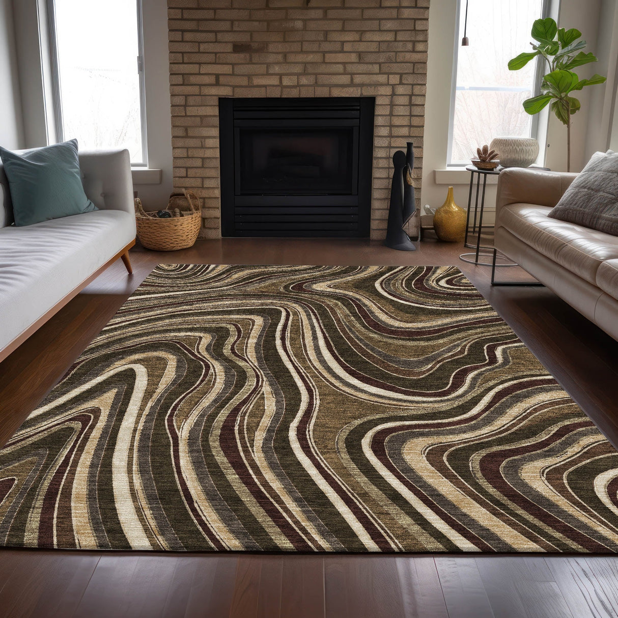 Machine Washable Indoor/ Outdoor Chantille Contemporary Abstract Rug
