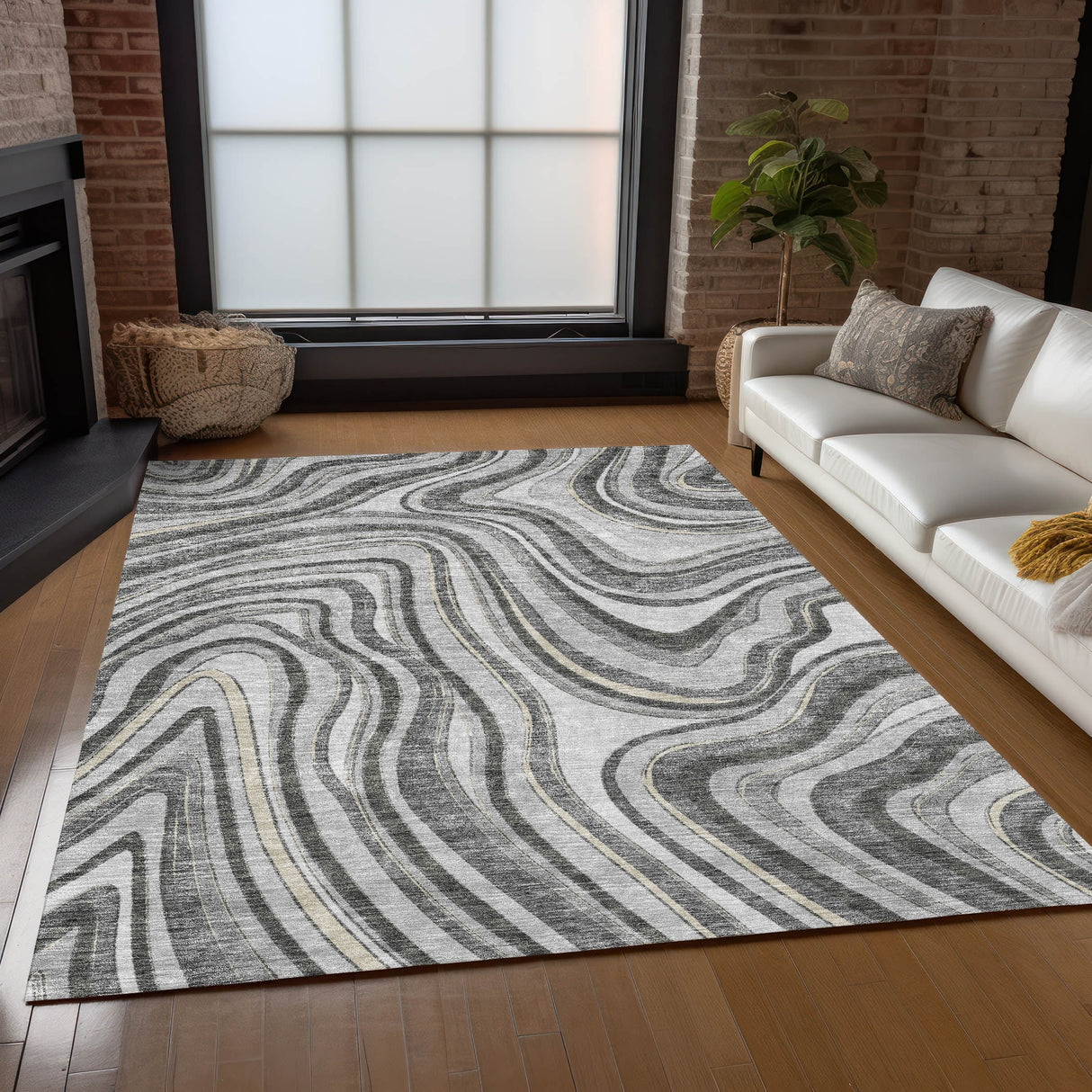 Machine Washable Indoor/ Outdoor Chantille Contemporary Abstract Rug
