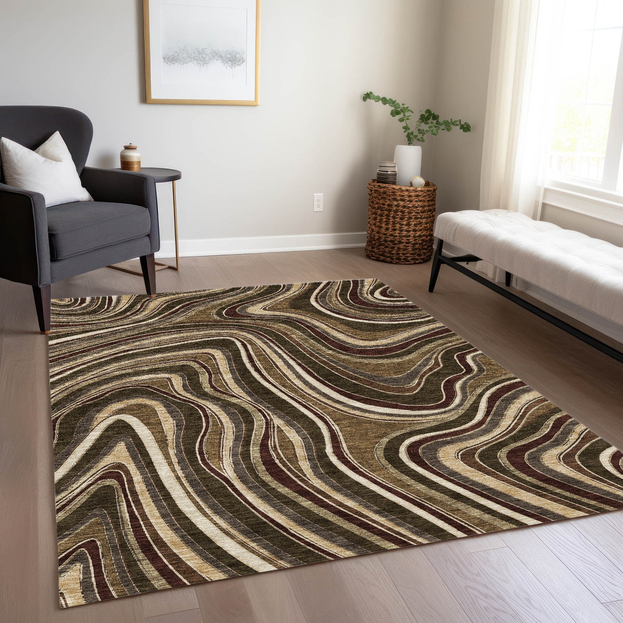 Machine Washable Indoor/ Outdoor Chantille Contemporary Abstract Rug