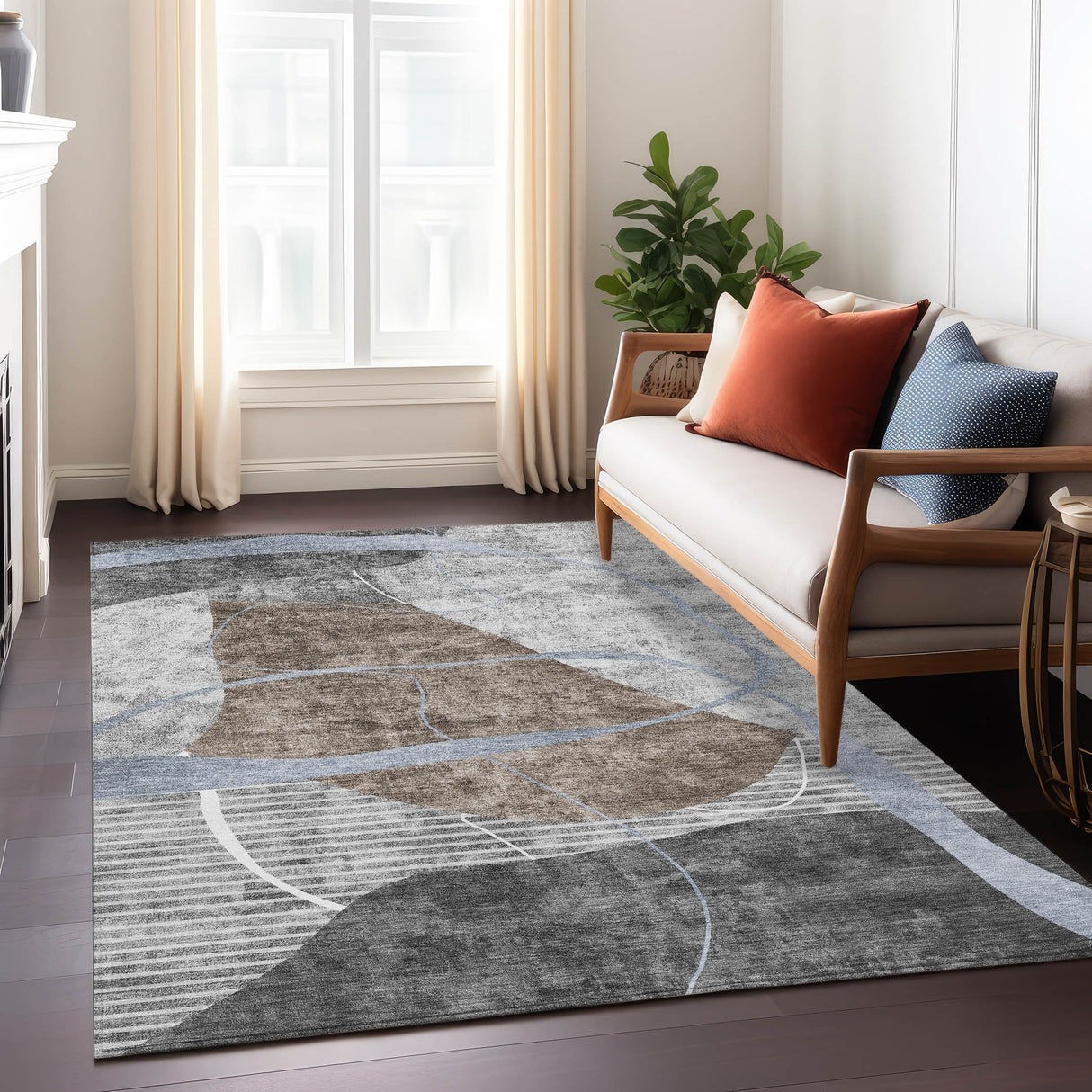 Machine Washable Indoor/ Outdoor Chantille Contemporary Abstract Rug