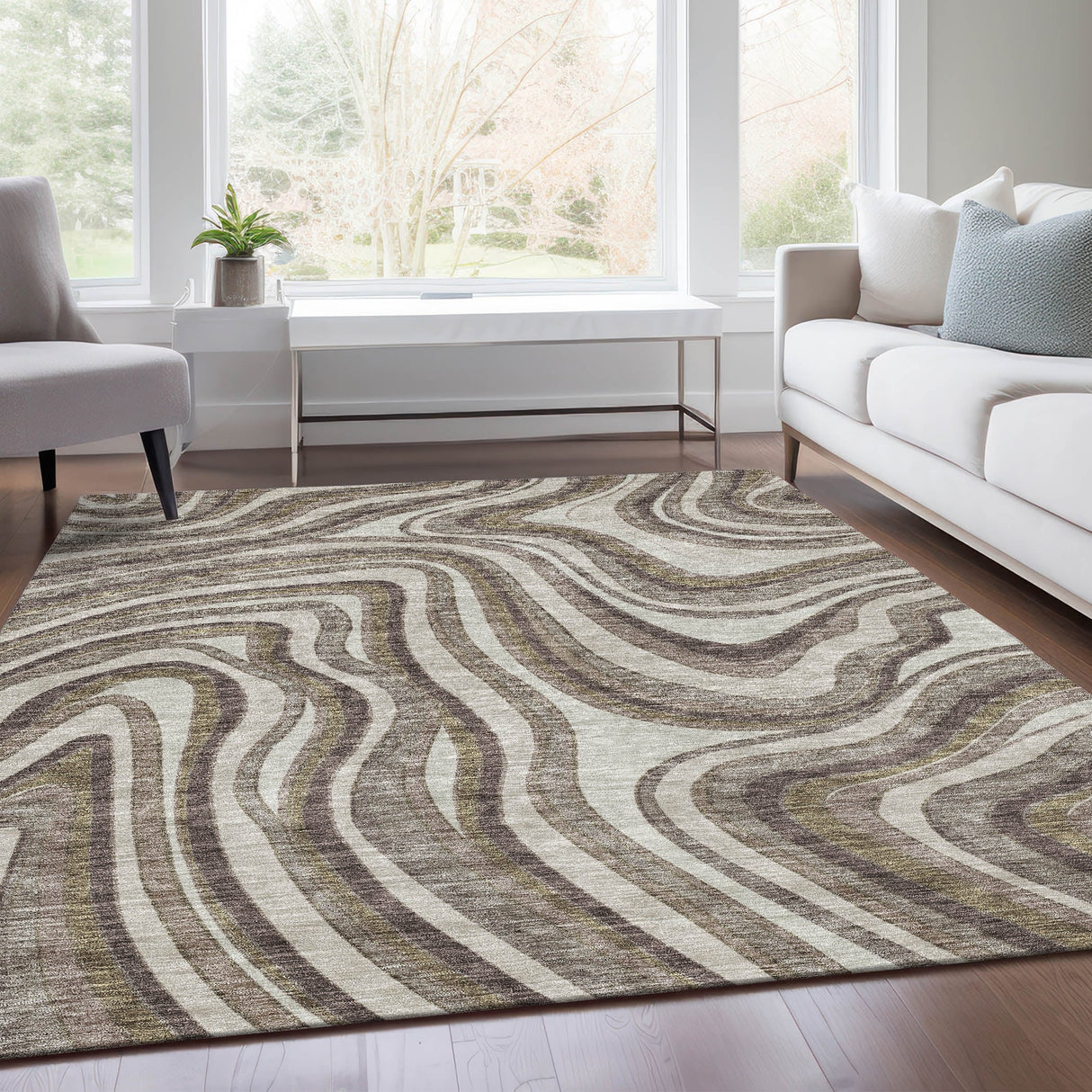 Machine Washable Indoor/ Outdoor Chantille Contemporary Abstract Rug