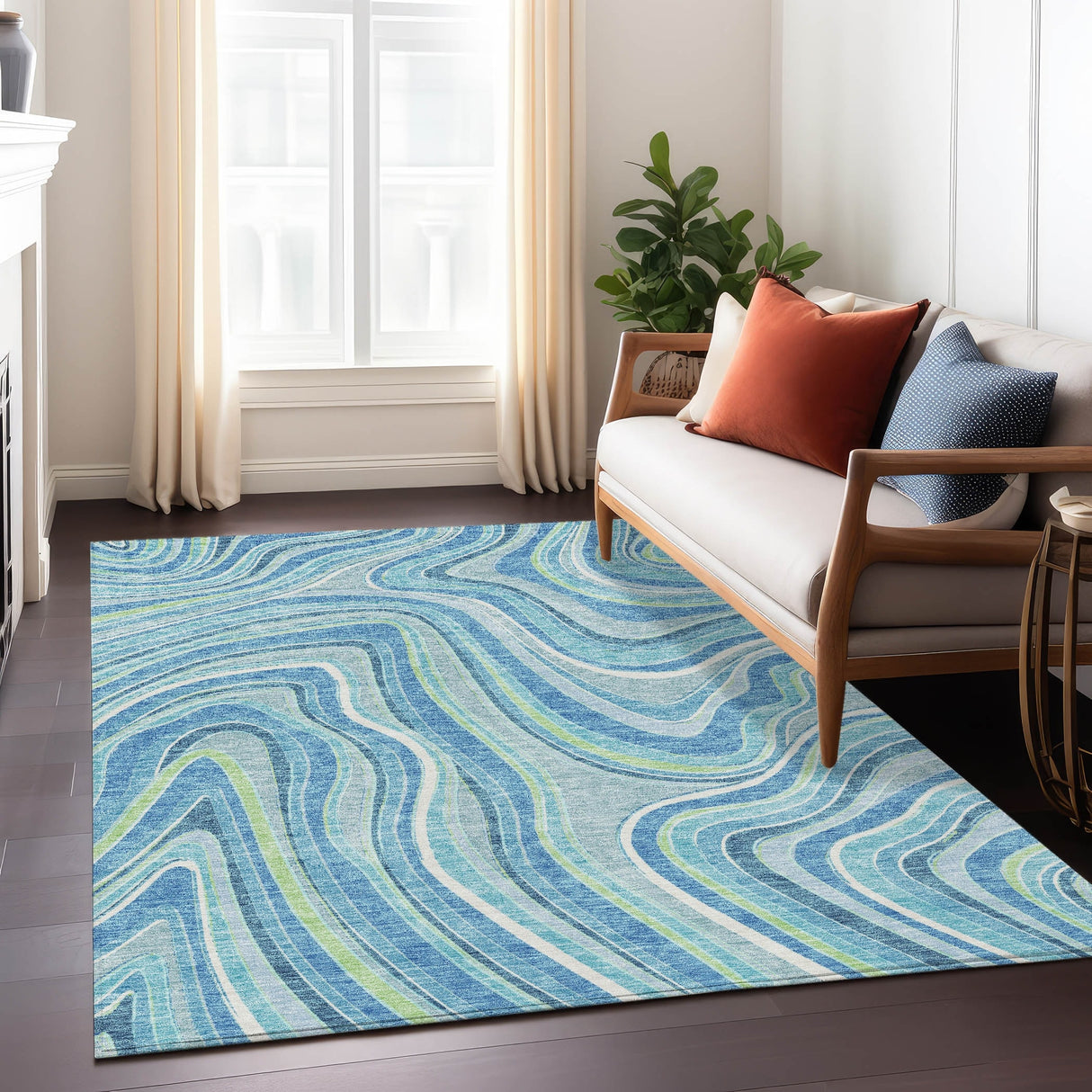 Machine Washable Indoor/ Outdoor Chantille Contemporary Abstract Rug