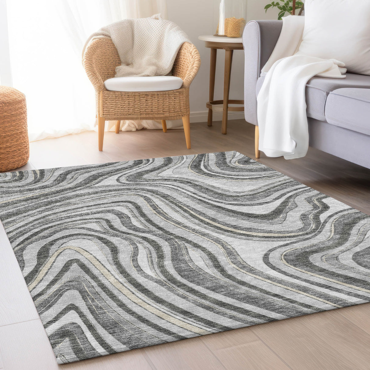 Machine Washable Indoor/ Outdoor Chantille Contemporary Abstract Rug
