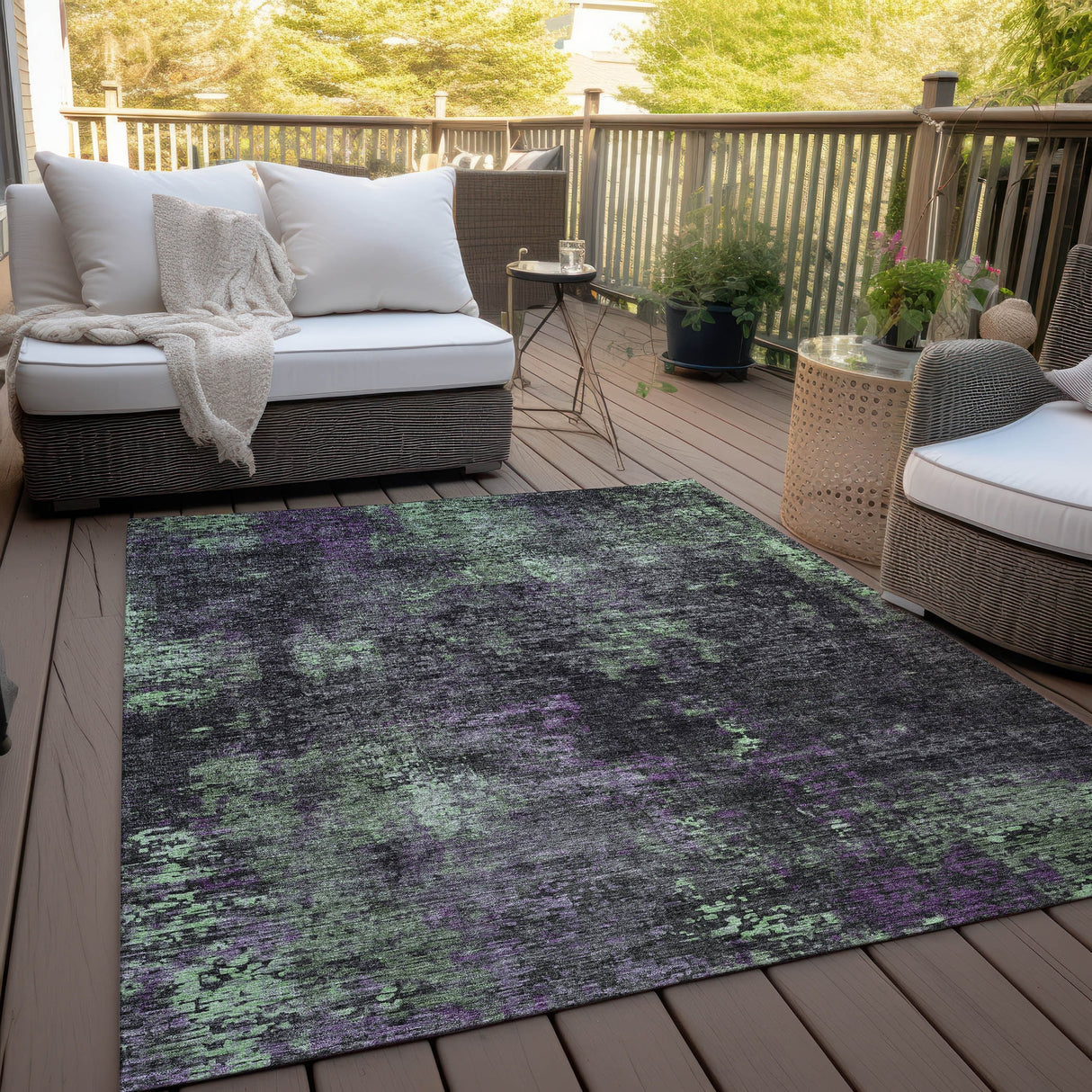 Machine Washable Indoor/ Outdoor Chantille Contemporary Abstract Rug