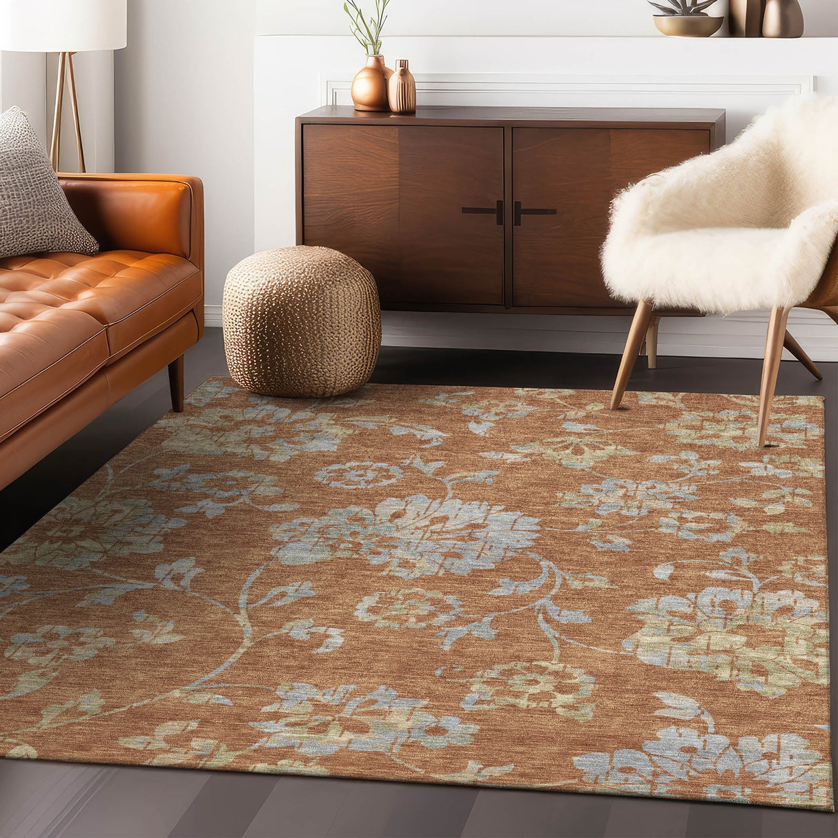 Machine Washable Indoor/ Outdoor Chantille Farmhouse Floral Rug