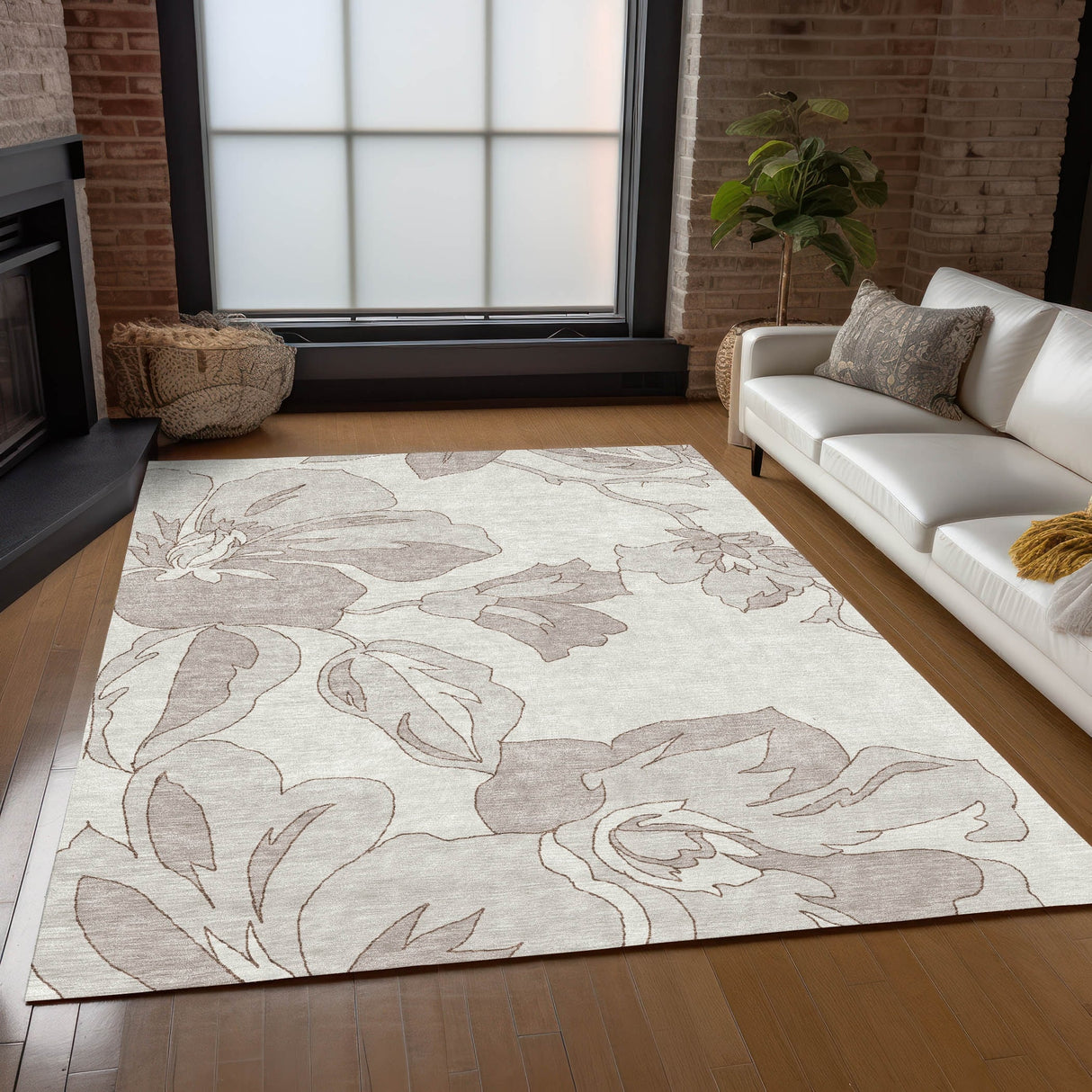 Machine Washable Indoor/ Outdoor Chantille Floral Rug