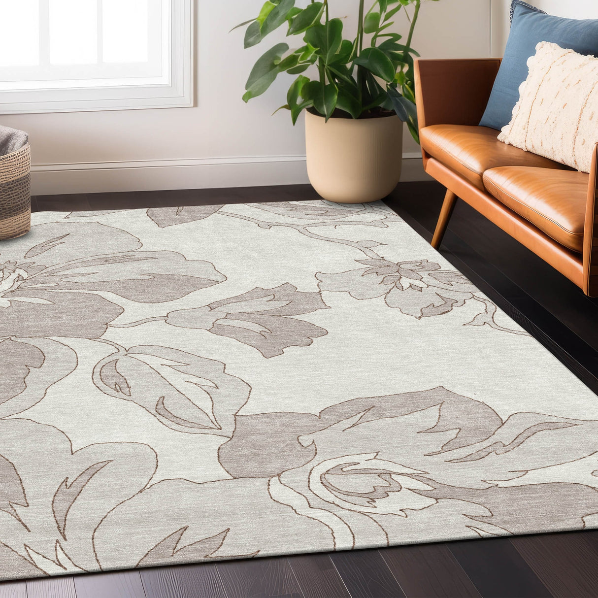 Machine Washable Indoor/ Outdoor Chantille Floral Rug
