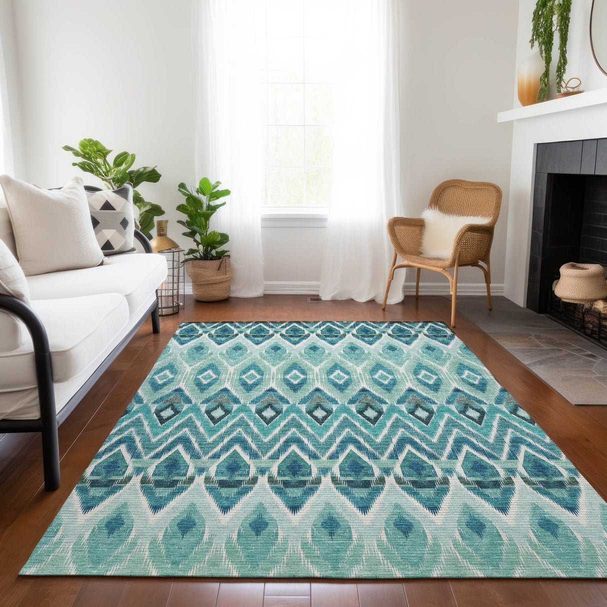 Machine Washable Indoor/ Outdoor Chantille Geometric Boho Rug