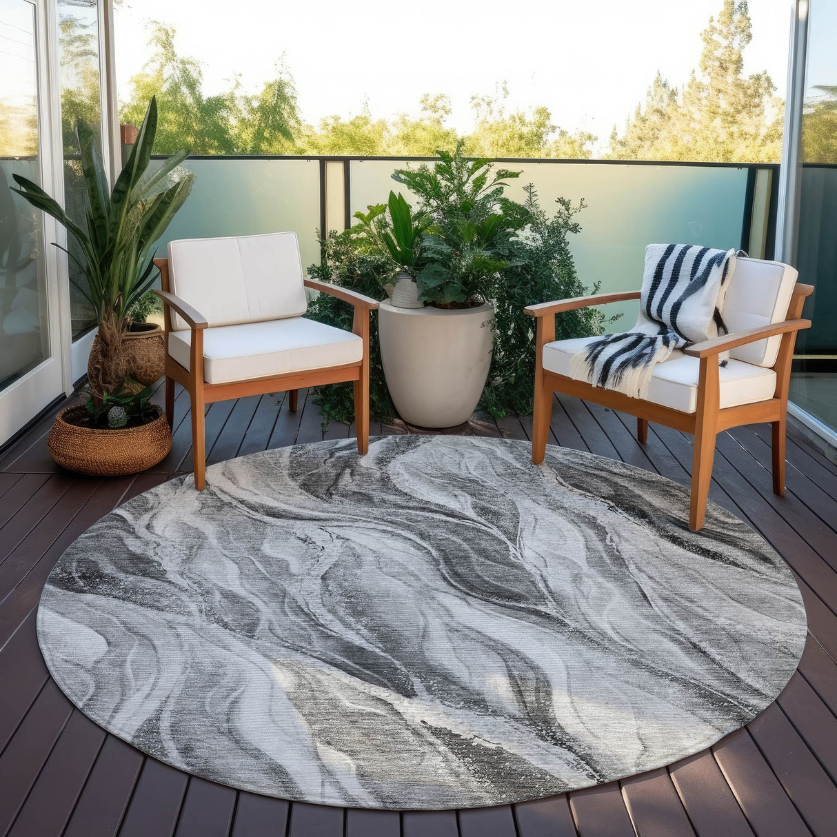 Machine Washable Indoor/ Outdoor Chantille Moden Waves Rug