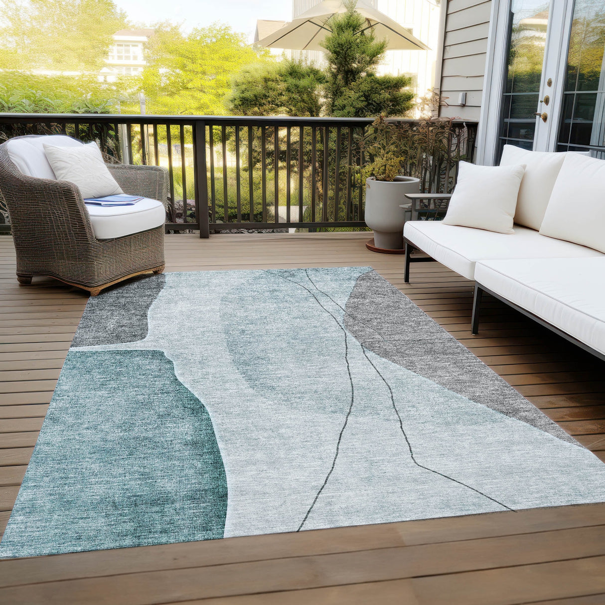 Machine Washable Indoor/ Outdoor Chantille Modern Abstract Rug