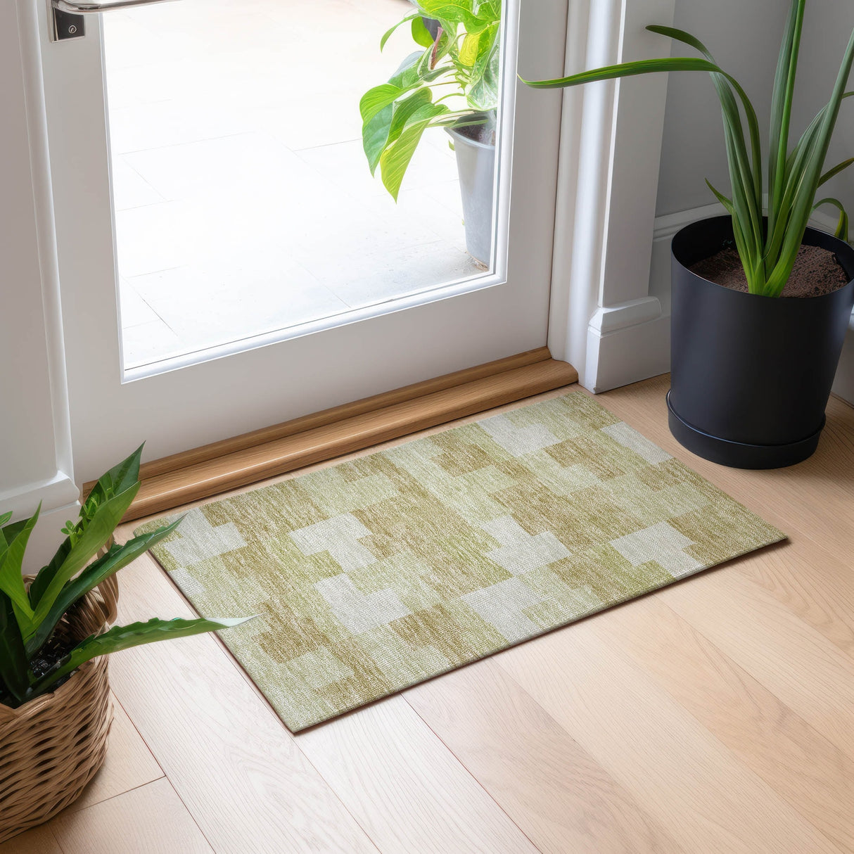 Machine Washable Indoor/ Outdoor Chantille Modern Blocks Rug