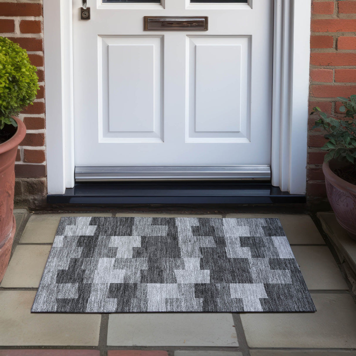 Machine Washable Indoor/ Outdoor Chantille Modern Blocks Rug