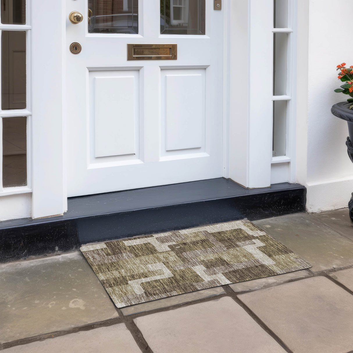 Machine Washable Indoor/ Outdoor Chantille Modern Blocks Rug