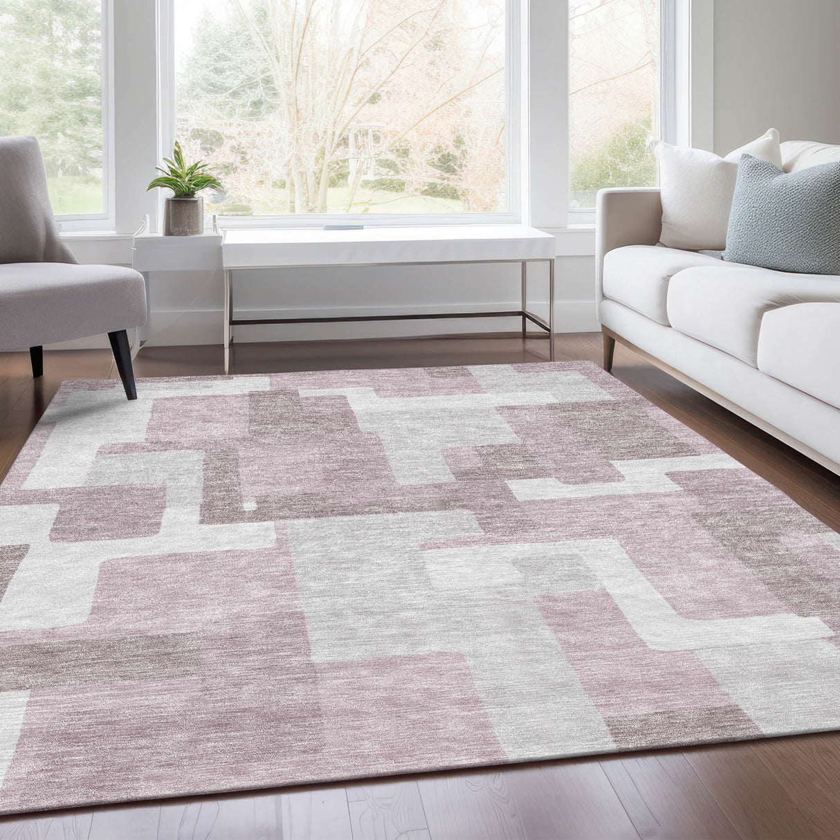 Machine Washable Indoor/ Outdoor Chantille Modern Blocks Rug