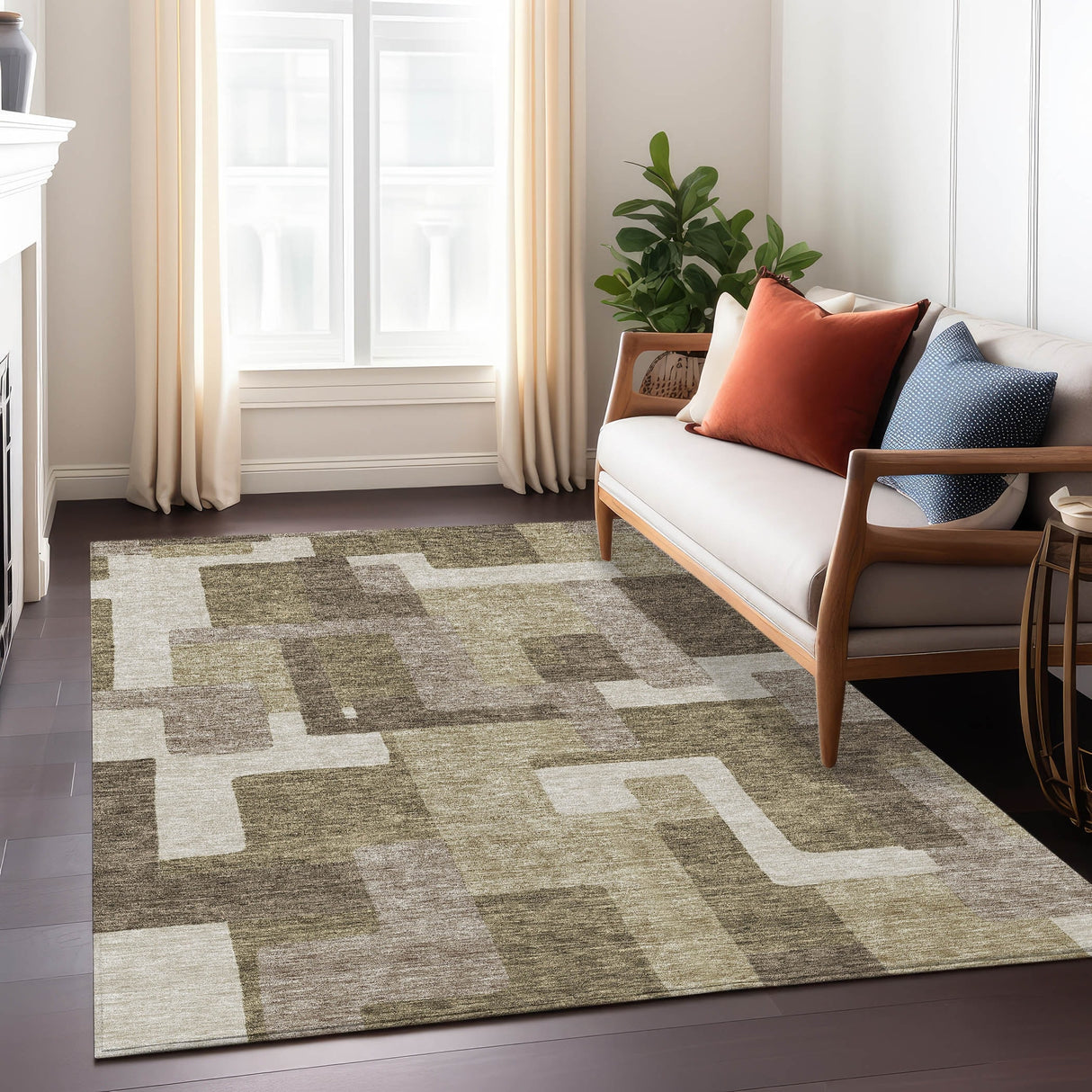 Machine Washable Indoor/ Outdoor Chantille Modern Blocks Rug